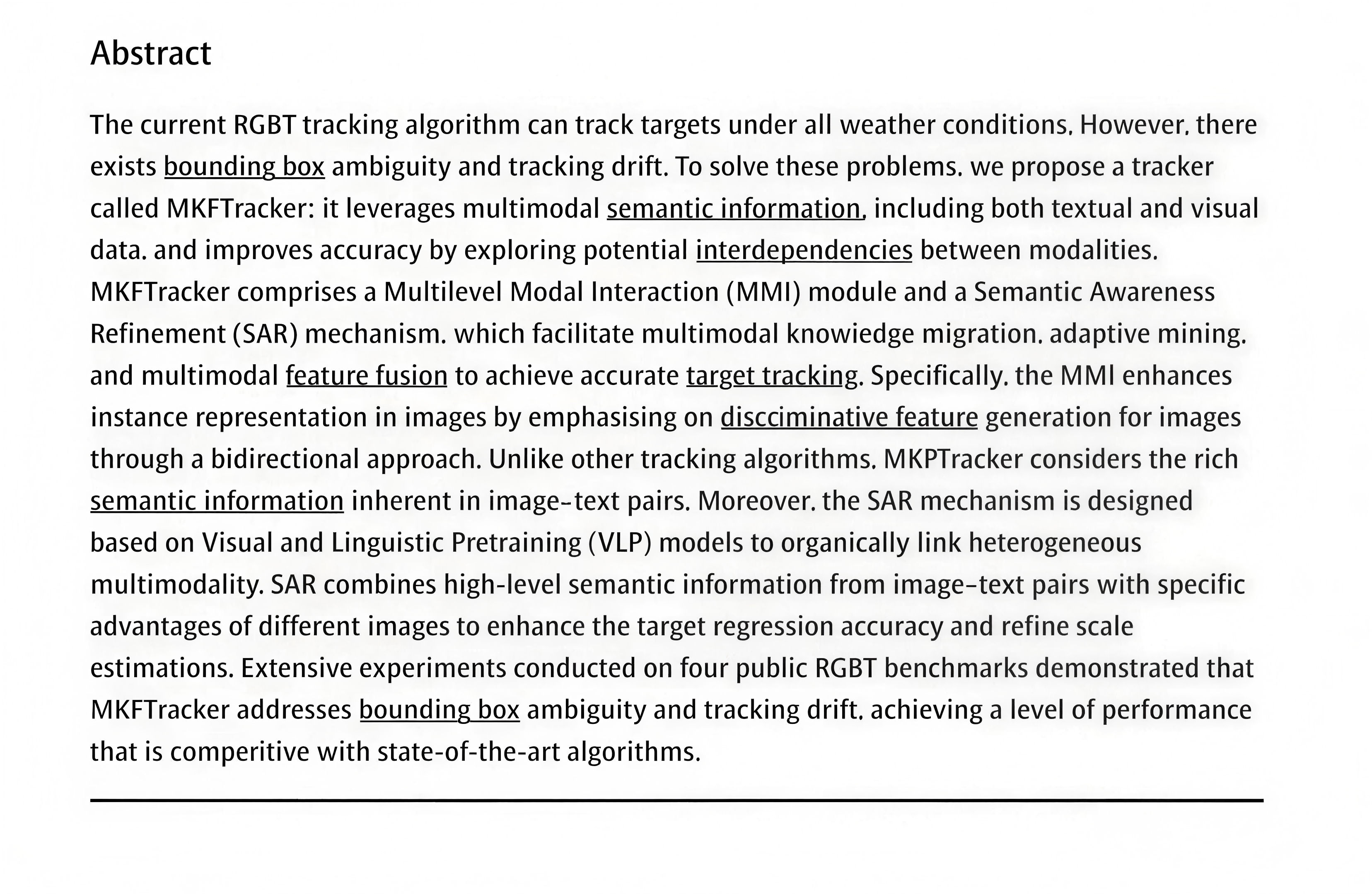 MKFTracker: An RGBT tracker via multimodalknowledge embedding and feature interaction